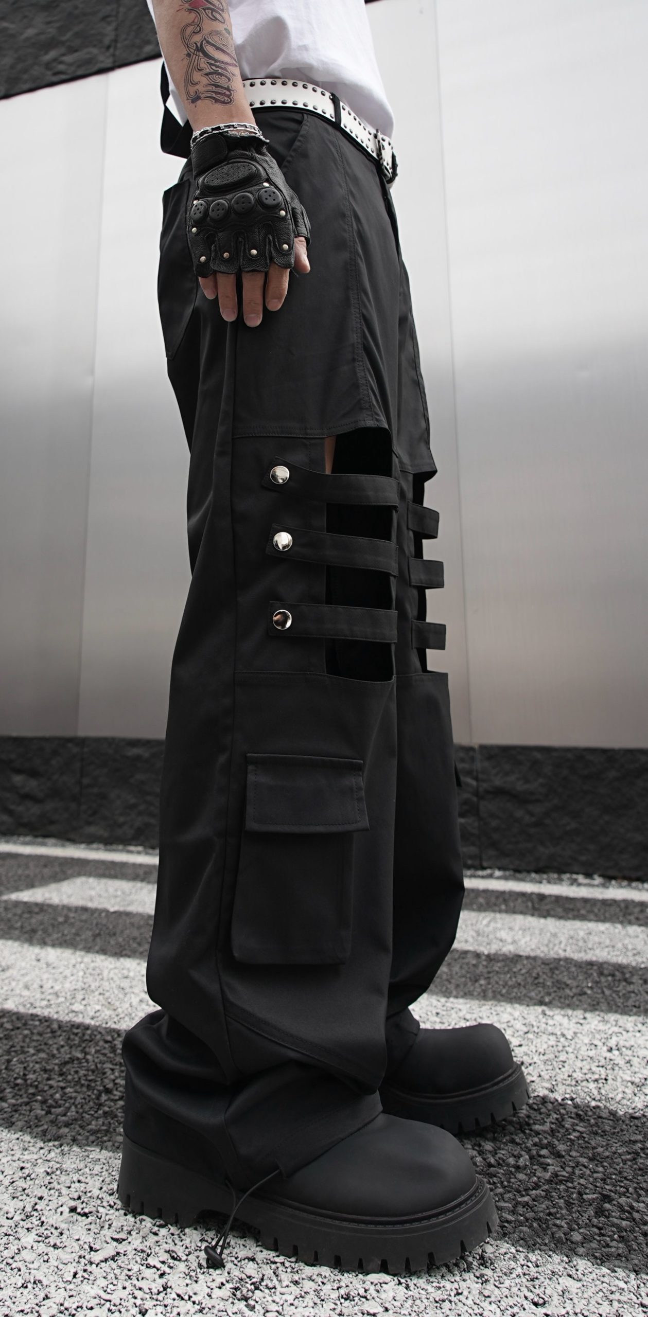 test_High Street Heavy Industry Overalls Men’s Ribbon Rivet Punk Waste Soil Dark Straight Wide-Leg Pants Function Pants