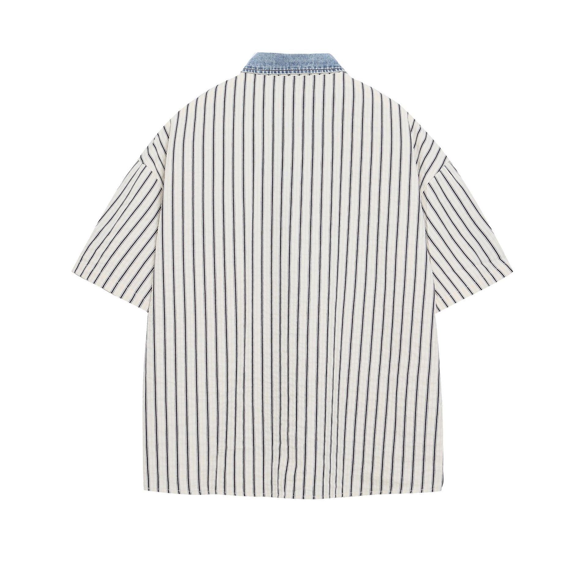 test_Jiayiku Men’s  Summer Shirt New American Style Antique Fashion Brand Striped Baseball Shirt Short Sleeve For Men And Women