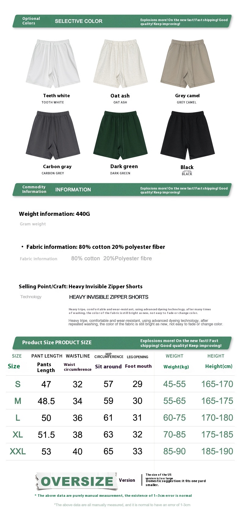 test_BE Men’s |  Summer Heavy Solid Color Casual Sports Shorts Zipper Pocket Fitness Running Pants Men