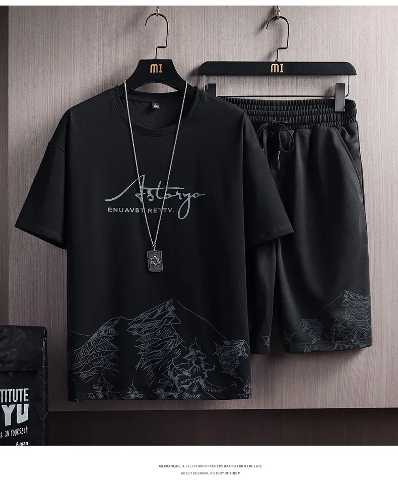 test_New Quick-Drying Ice Silk Gradient Suit Men’s Short-Sleeved T-shirt Summer Casual Shorts Sports Two-Piece Set Handsome Menswear