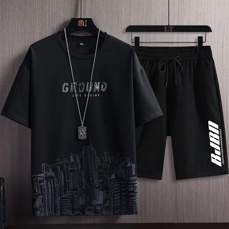 test_New Quick-Drying Ice Silk Gradient Suit Men’s Short-Sleeved T-shirt Summer Casual Shorts Sports Two-Piece Set Handsome Menswear