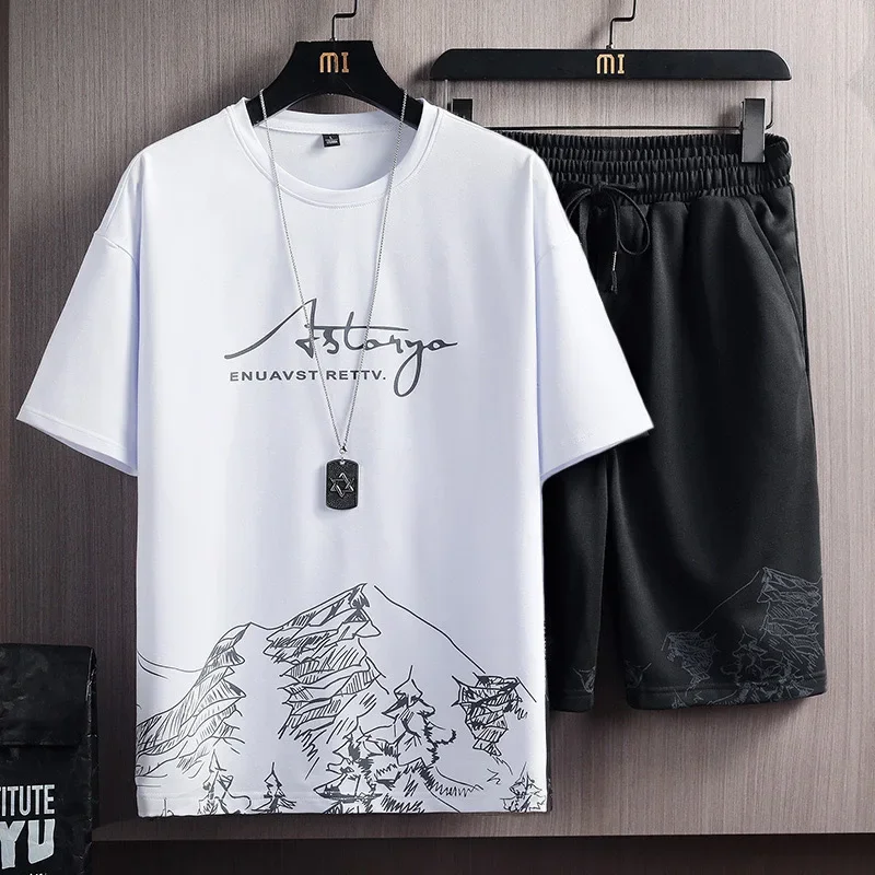 test_New Quick-Drying Ice Silk Gradient Suit Men’s Short-Sleeved T-shirt Summer Casual Shorts Sports Two-Piece Set Handsome Menswear