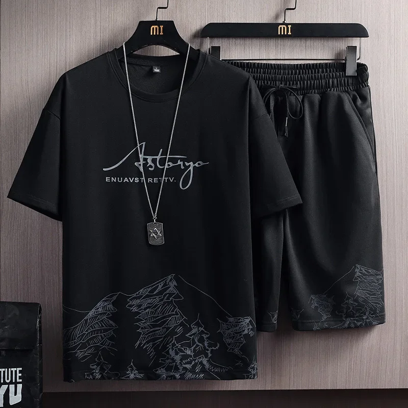 test_New Quick-Drying Ice Silk Gradient Suit Men’s Short-Sleeved T-shirt Summer Casual Shorts Sports Two-Piece Set Handsome Menswear
