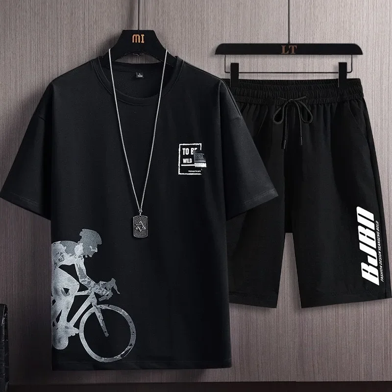 test_New Quick-Drying Ice Silk Gradient Suit Men’s Short-Sleeved T-shirt Summer Casual Shorts Sports Two-Piece Set Handsome Menswear