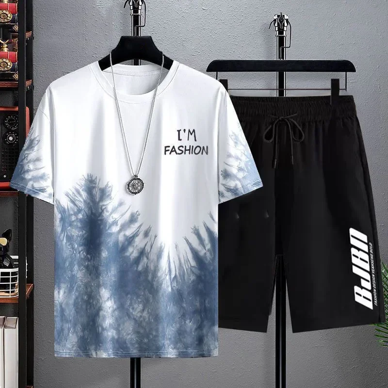 test_New Quick-Drying Ice Silk Gradient Suit Men’s Short-Sleeved T-shirt Summer Casual Shorts Sports Two-Piece Set Handsome Menswear