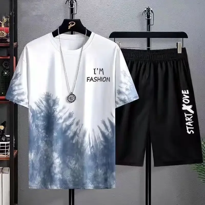 test_New Quick-Drying Ice Silk Gradient Suit Men’s Short-Sleeved T-shirt Summer Casual Shorts Sports Two-Piece Set Handsome Menswear