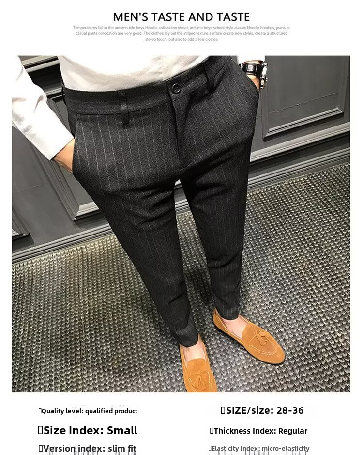test_Striped Casual Ninth Suit Pants Men’s Slim-Fit Korean-Style Plaid Pants Men’s British Vertical Stripes Men’s Trousers Fashion