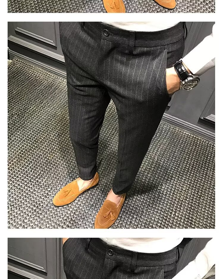 test_Striped Casual Ninth Suit Pants Men’s Slim-Fit Korean-Style Plaid Pants Men’s British Vertical Stripes Men’s Trousers Fashion