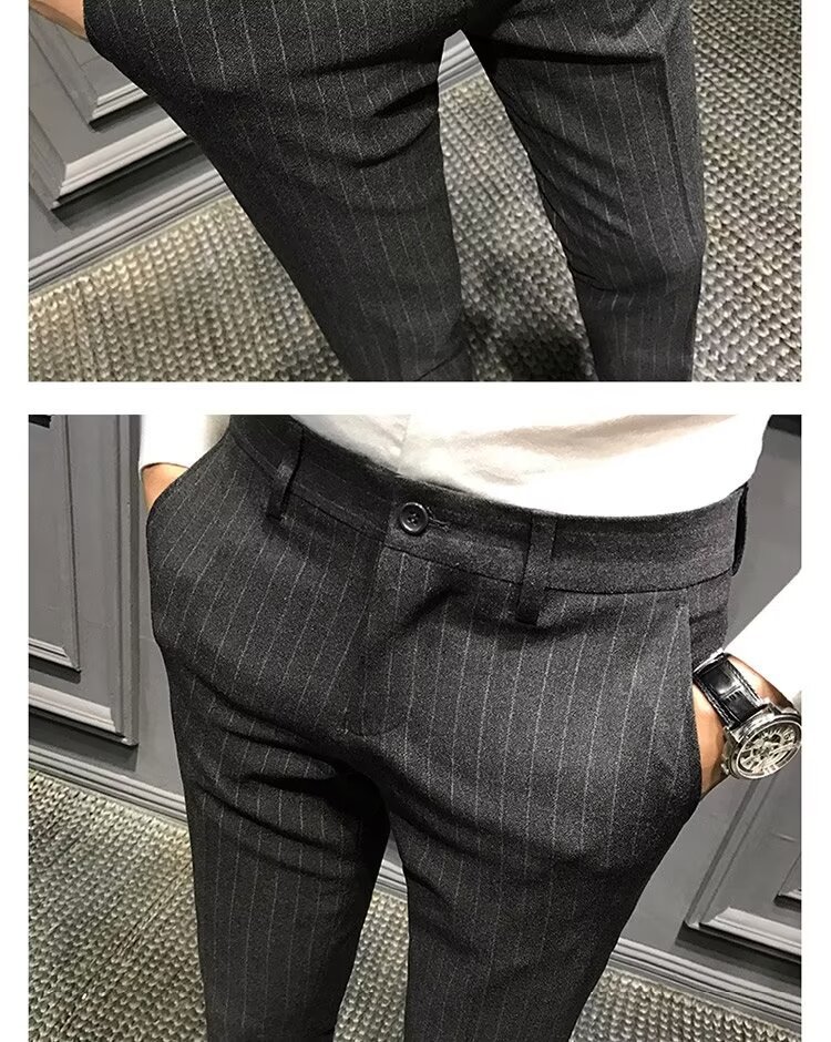 test_Striped Casual Ninth Suit Pants Men’s Slim-Fit Korean-Style Plaid Pants Men’s British Vertical Stripes Men’s Trousers Fashion