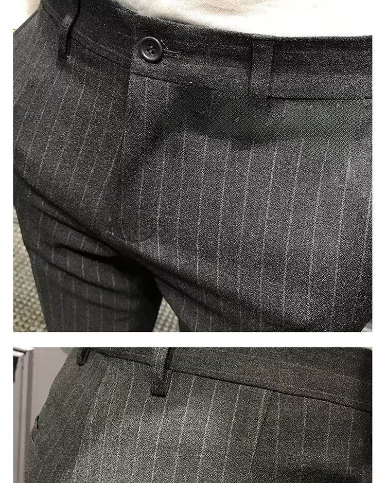 test_Striped Casual Ninth Suit Pants Men’s Slim-Fit Korean-Style Plaid Pants Men’s British Vertical Stripes Men’s Trousers Fashion