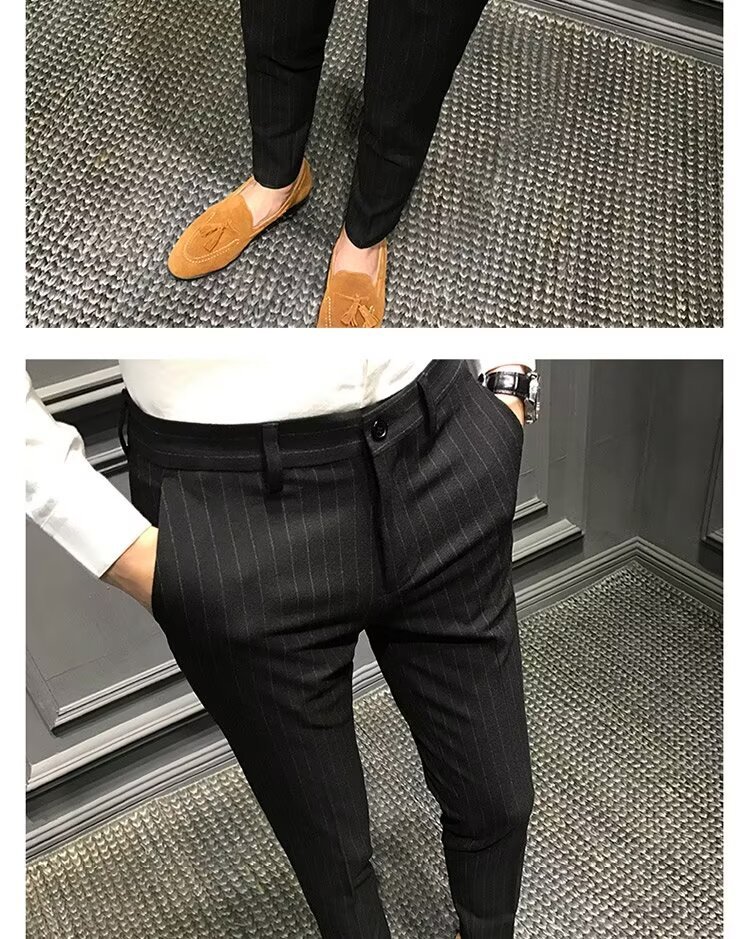 test_Striped Casual Ninth Suit Pants Men’s Slim-Fit Korean-Style Plaid Pants Men’s British Vertical Stripes Men’s Trousers Fashion