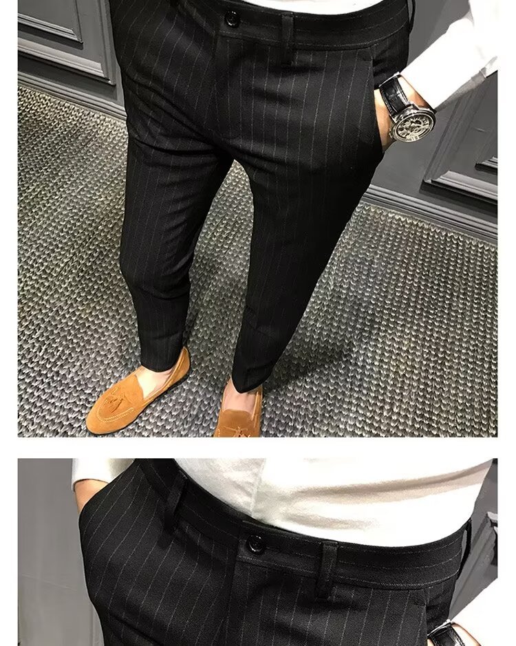 test_Striped Casual Ninth Suit Pants Men’s Slim-Fit Korean-Style Plaid Pants Men’s British Vertical Stripes Men’s Trousers Fashion