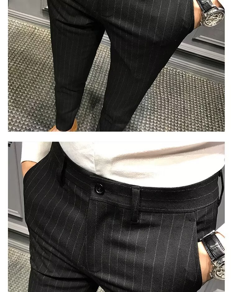 test_Striped Casual Ninth Suit Pants Men’s Slim-Fit Korean-Style Plaid Pants Men’s British Vertical Stripes Men’s Trousers Fashion