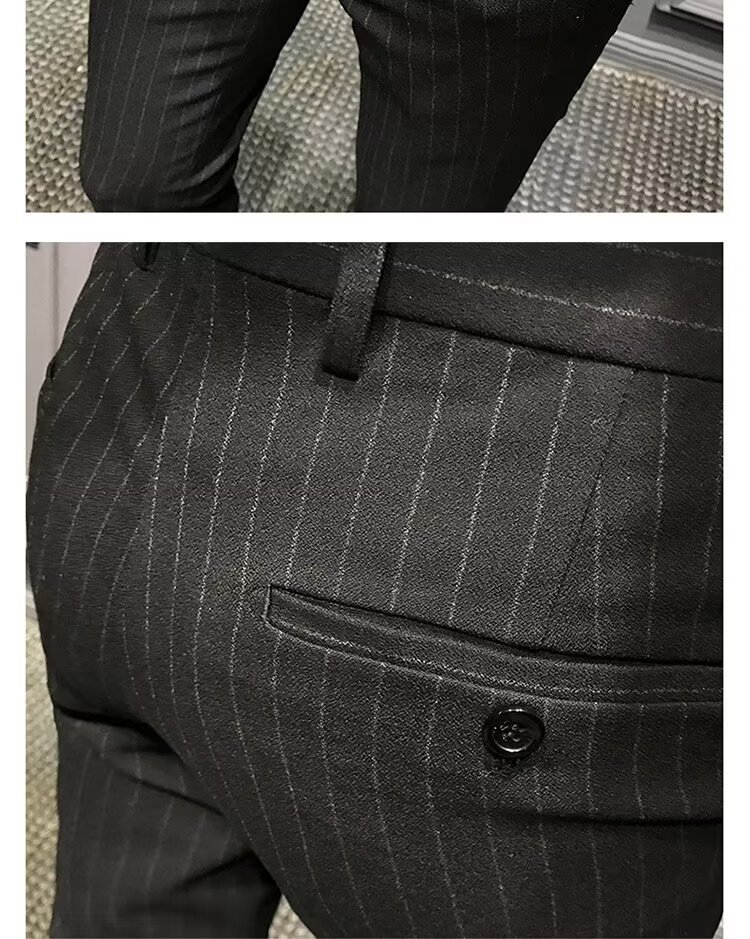 test_Striped Casual Ninth Suit Pants Men’s Slim-Fit Korean-Style Plaid Pants Men’s British Vertical Stripes Men’s Trousers Fashion