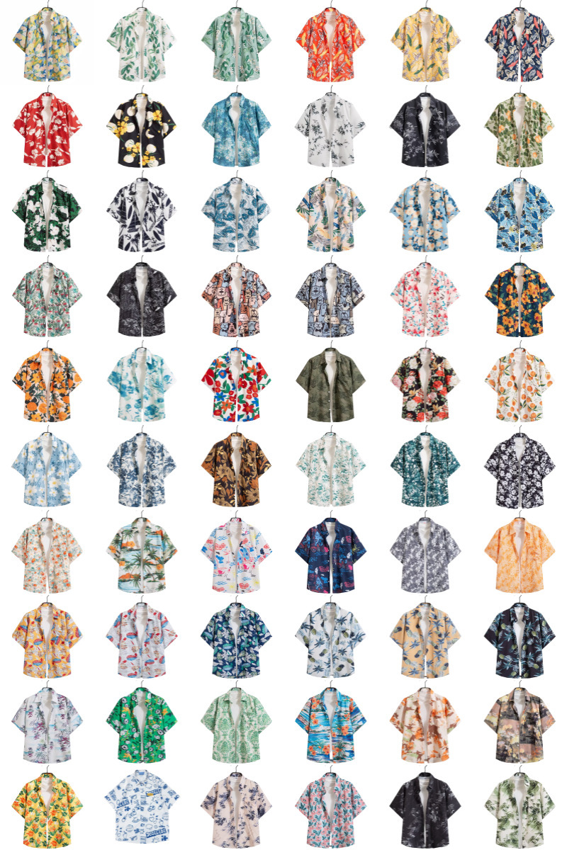 test_Ditsy Floral Hawaiian Short Sleeve Blouse In Polyester Fabric Featuring Printing Technique