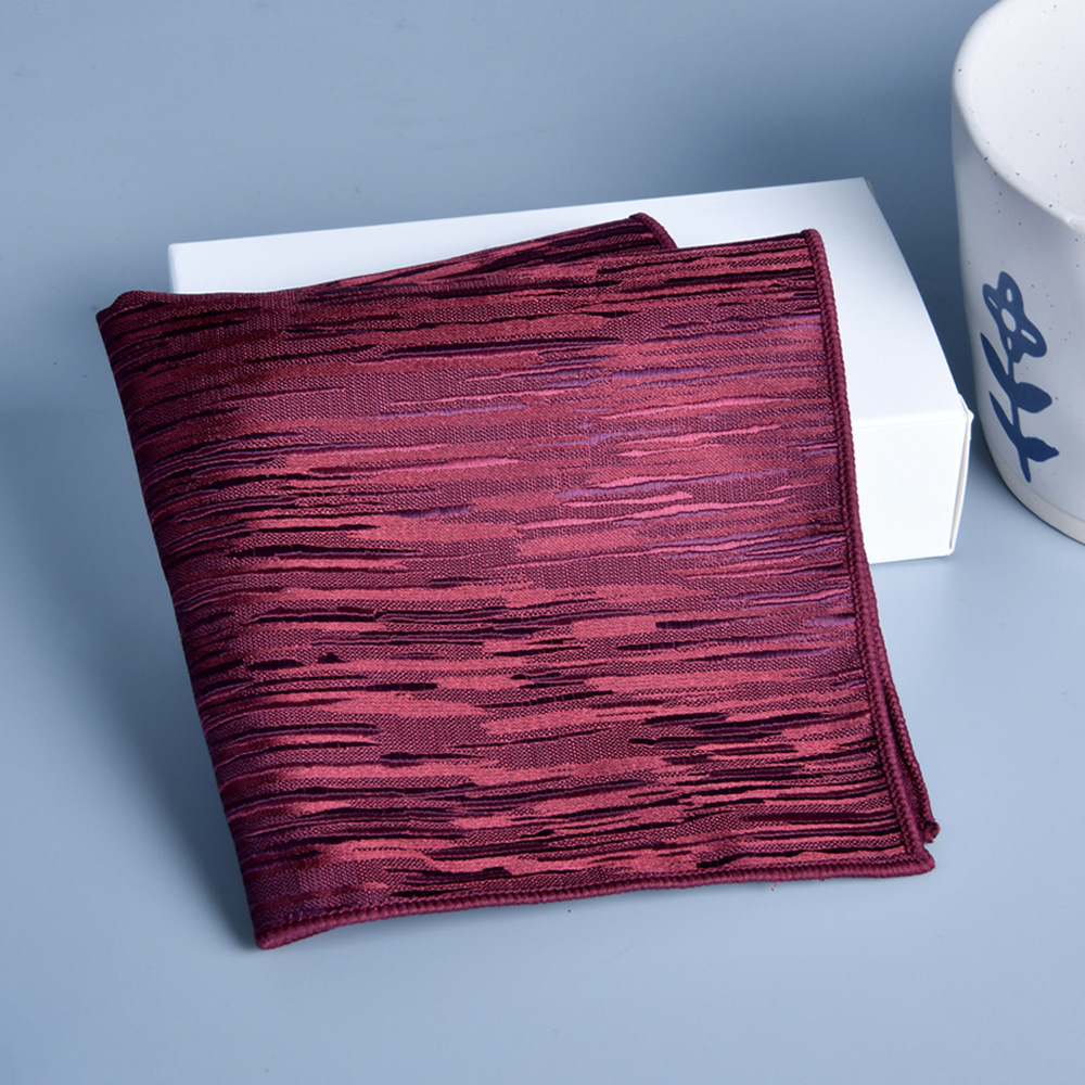 test_Men’s Wine Red Solid Color Polyester Pocket Square For Wedding, Business Style With Jacquard Craft