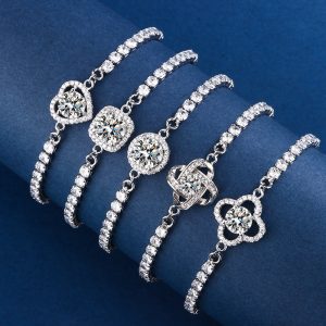 test_Copper Inlay Round Square Heart Shape Imitation Moissanite Bracelets