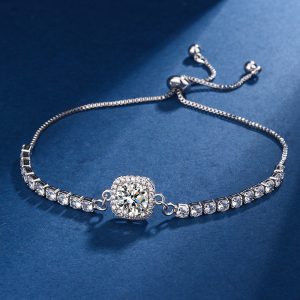 test_Copper Inlay Round Square Heart Shape Imitation Moissanite Bracelets