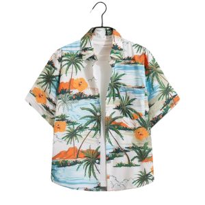 test_Ditsy Floral Hawaiian Short Sleeve Blouse In Polyester Fabric Featuring Printing Technique
