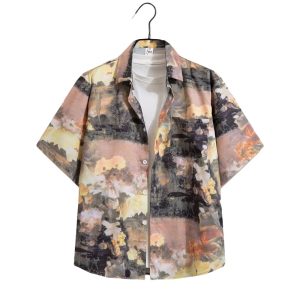 test_Ditsy Floral Hawaiian Short Sleeve Blouse In Polyester Fabric Featuring Printing Technique