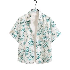 test_Ditsy Floral Hawaiian Short Sleeve Blouse In Polyester Fabric Featuring Printing Technique