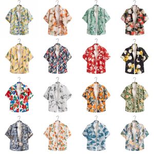 test_Ditsy Floral Hawaiian Short Sleeve Blouse In Polyester Fabric Featuring Printing Technique