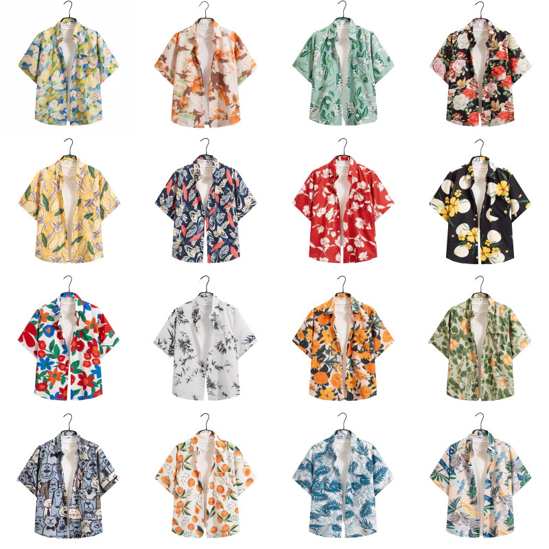 test_Ditsy Floral Hawaiian Short Sleeve Blouse In Polyester Fabric Featuring Printing Technique