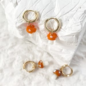 test_Fashion Cute Mushroom Pendant Soft  Titanium Steel Earrings