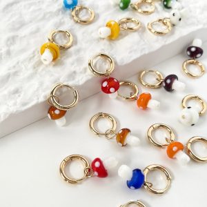 test_Fashion Cute Mushroom Pendant Soft  Titanium Steel Earrings