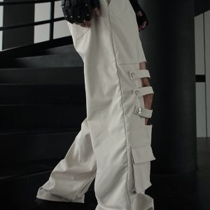 test_High Street Heavy Industry Overalls Men’s Ribbon Rivet Punk Waste Soil Dark Straight Wide-Leg Pants Function Pants