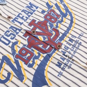 test_Jiayiku Men’s  Summer Shirt New American Style Antique Fashion Brand Striped Baseball Shirt Short Sleeve For Men And Women