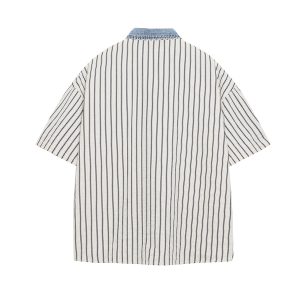 test_Jiayiku Men’s  Summer Shirt New American Style Antique Fashion Brand Striped Baseball Shirt Short Sleeve For Men And Women