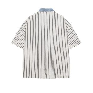 test_Jiayiku Men’s  Summer Shirt New American Style Antique Fashion Brand Striped Baseball Shirt Short Sleeve For Men And Women