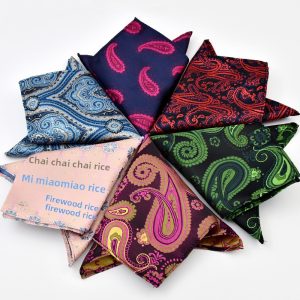 test_Men’s Business Cashew Nuts Polyester Pocket Square Featuring Jacquard Craftsmanship, One Size For Summer