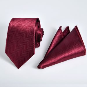 test_Men’s Business Solid Color Tie In Wine Red, Made Of Polyester, Perfect For Spring Season