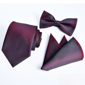 test_Men’s Business Solid Color Tie In Wine Red, Polyester Material, Perfect For Winter