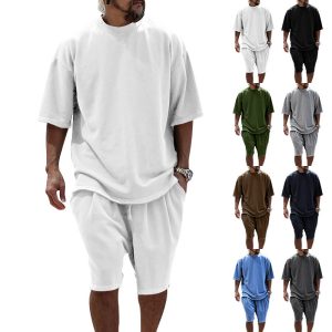 test_Men’s Solid Color Hip-Hop Round Neck Short Sleeve Regular Fit Men’s Sets