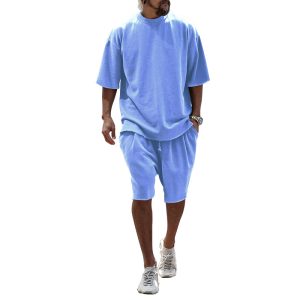 test_Men’s Solid Color Hip-Hop Round Neck Short Sleeve Regular Fit Men’s Sets