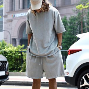 test_Men’s Solid Color Hip-Hop Round Neck Short Sleeve Regular Fit Men’s Sets