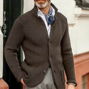 test_Men’s Solid Color Simple Style Standing Collar Long Sleeve Slim Men’s Tops