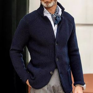 test_Men’s Solid Color Simple Style Standing Collar Long Sleeve Slim Men’s Tops
