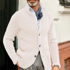 test_Men’s Solid Color Simple Style Standing Collar Long Sleeve Slim Men’s Tops