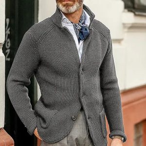 test_Men’s Solid Color Simple Style Standing Collar Long Sleeve Slim Men’s Tops