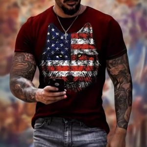 test_Men’s T-shirt Short Sleeve Basic National Flag Letter Gradient Color