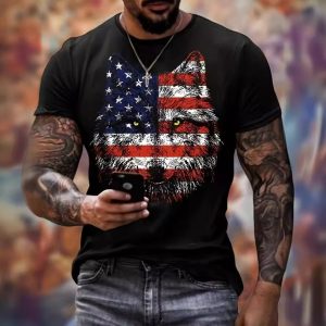 test_Men’s T-shirt Short Sleeve Basic National Flag Letter Gradient Color