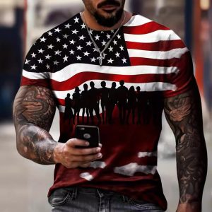 test_Men’s T-shirt Short Sleeve Basic National Flag Letter Gradient Color