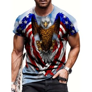 test_Men’s T-shirt Short Sleeve Basic National Flag Letter Gradient Color