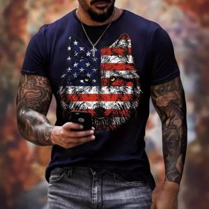 test_Men’s T-shirt Short Sleeve Basic National Flag Letter Gradient Color