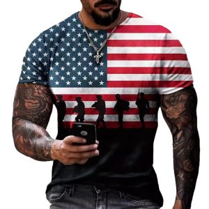 test_Men’s T-shirt Short Sleeve Basic National Flag Letter Gradient Color