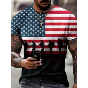 test_Men’s T-shirt Short Sleeve Basic National Flag Letter Gradient Color